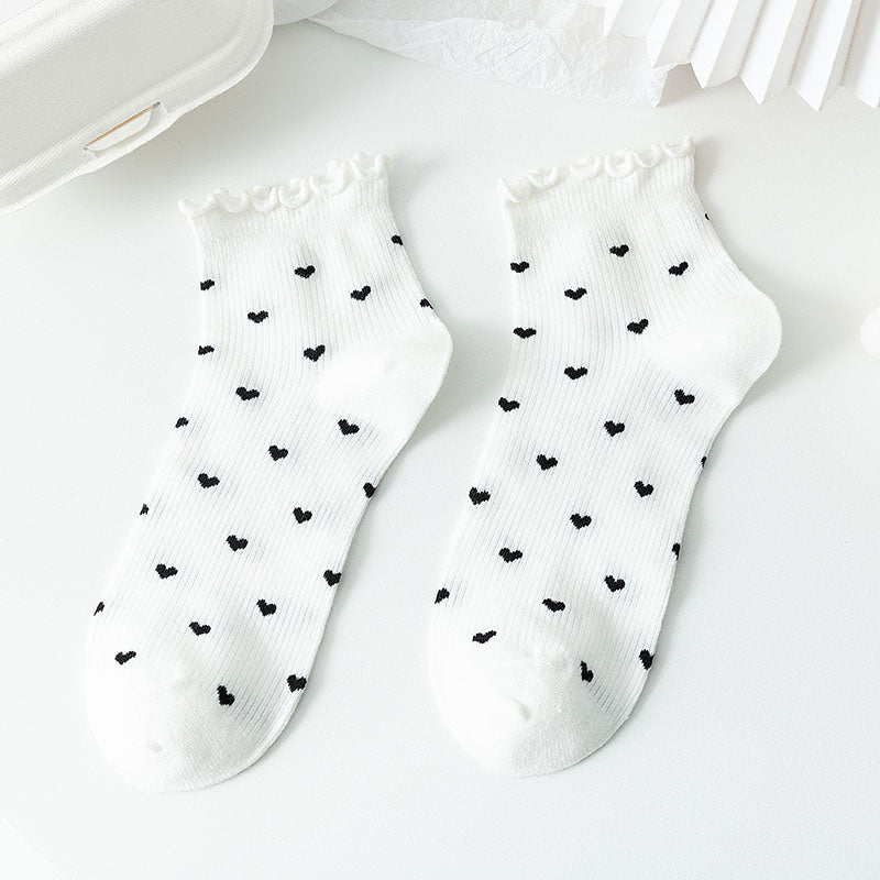Women's Simple Japanese Lace Love Short Socks