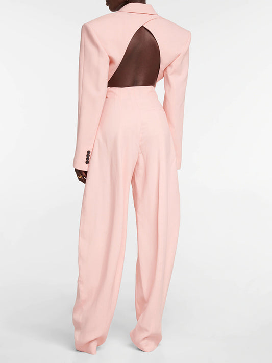 Lapel Long Sleeve Shoulder Pad Fitted Coat Women