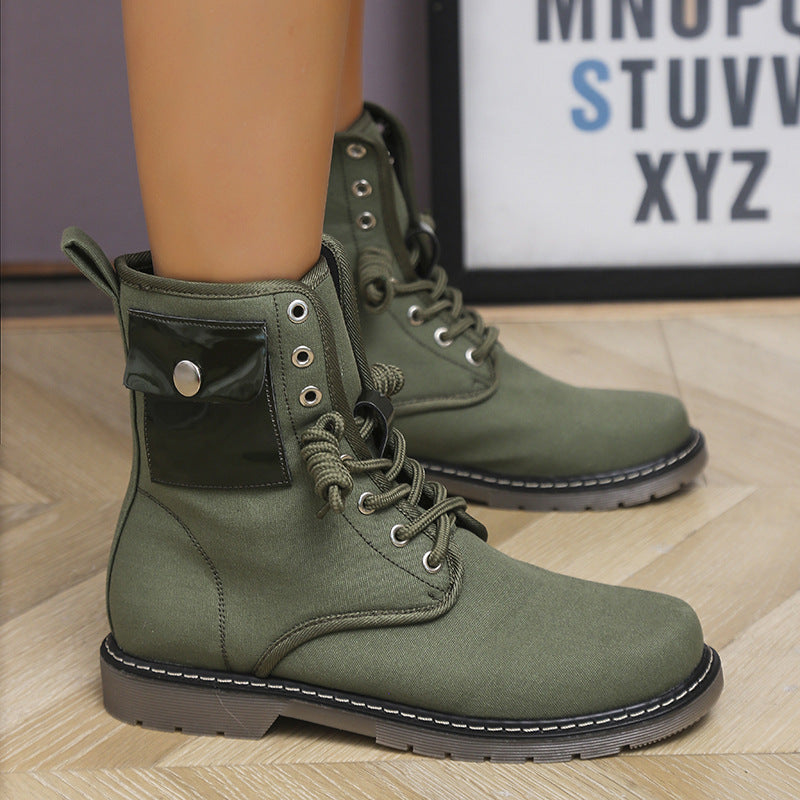 Autumn And Winter Low-heeled Lace-up Leopard Print Fleece Snow Boots