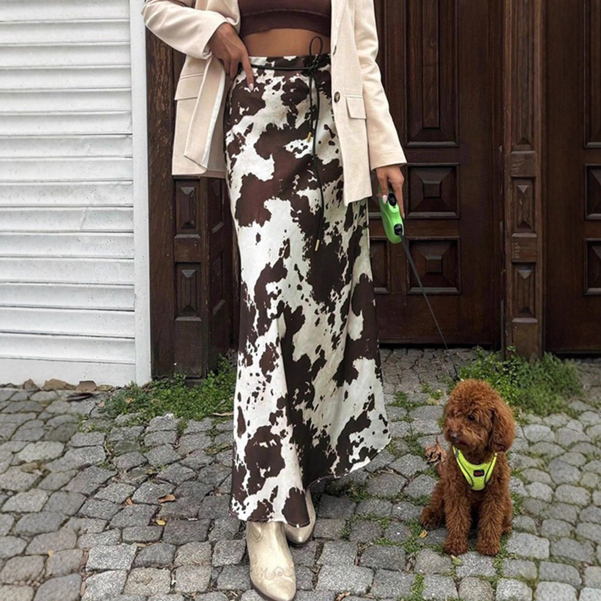 Satin-print Skirt Slimming Faux-silk Maxi Skirt For Fall And Winter