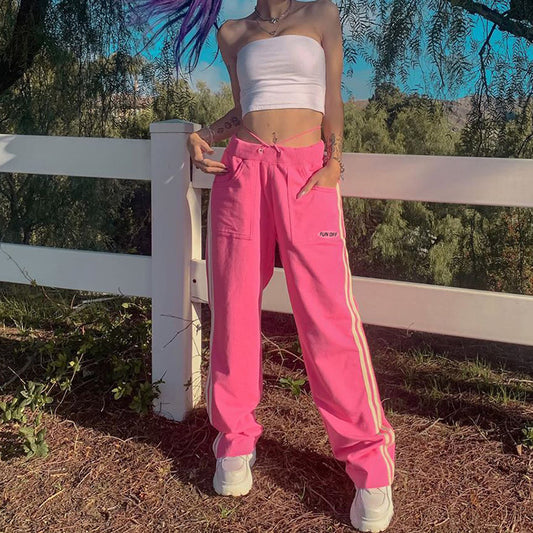 Women's Hollow Out Embroidery Straight Leg Pants Summer