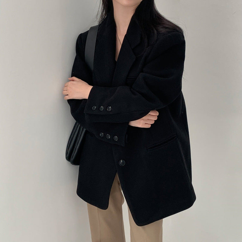 Korean Hepburn Style Loose Thick Woolen Coat
