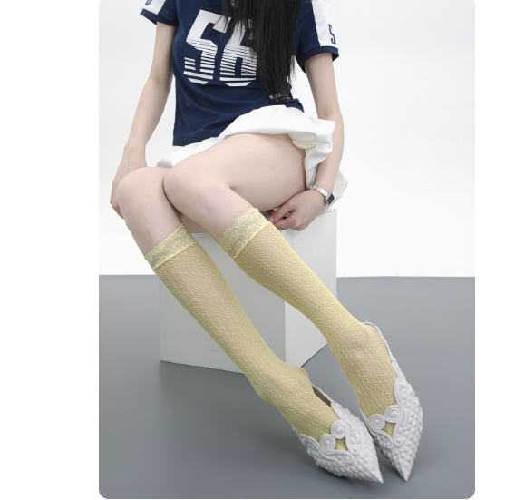 Girly Style Candy Lace Stockings Mouth Polka Dot Fishnet Hollow Mid-calf Socks