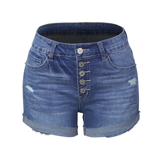 New Super Hot Amazon Blast Model Elastic Hole Ladies Denim Shorts