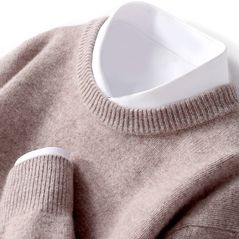 Mænds tykke pullover fåreuldssweater løs rundhals ensfarvet sweater