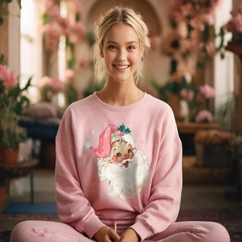 Julemand Mønster Rundhalset Langærmet Dame Sweater