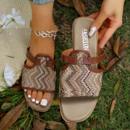 Women's Vintage One Strap Woven Flat Heel Shoes