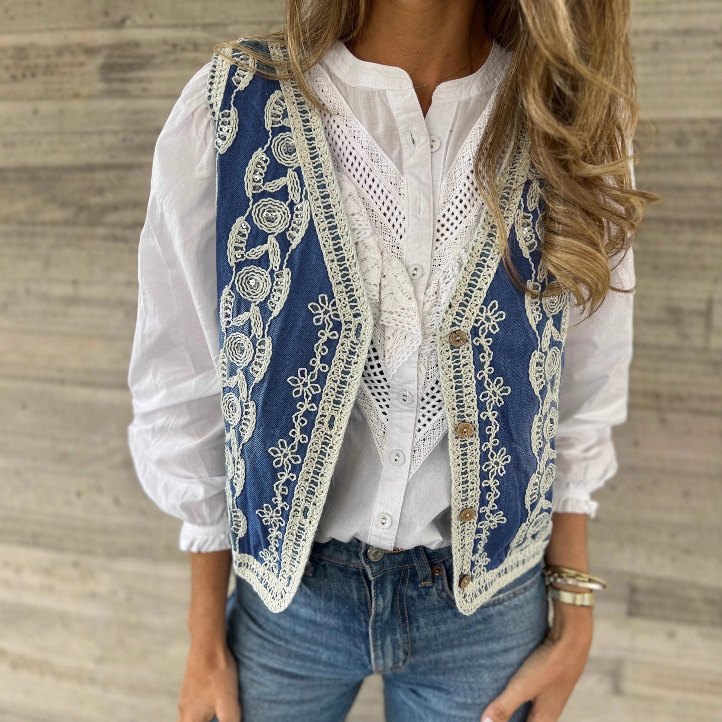 Embroidered Denim Vest Waistcoat Jacket Top