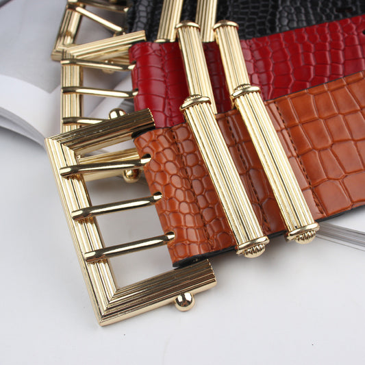 Suit Belt Retro Three-pin Buckle Snake Pattern Leather Simple With Sweater Dress Waist