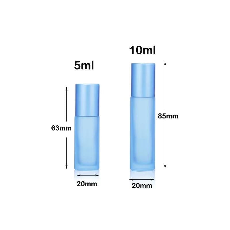 5Pcs 5/10Ml Portable Frosted Glass Essential Oil Roller Bottles Mini Refillable Roll on Vials W/ Opener Funnels for Aromatherapy