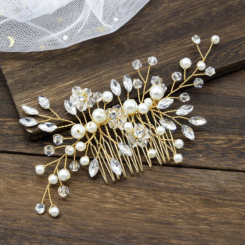 Gold And Silver Horse Eye Diamond Handmade Pearl Hair Comb Insert Comb