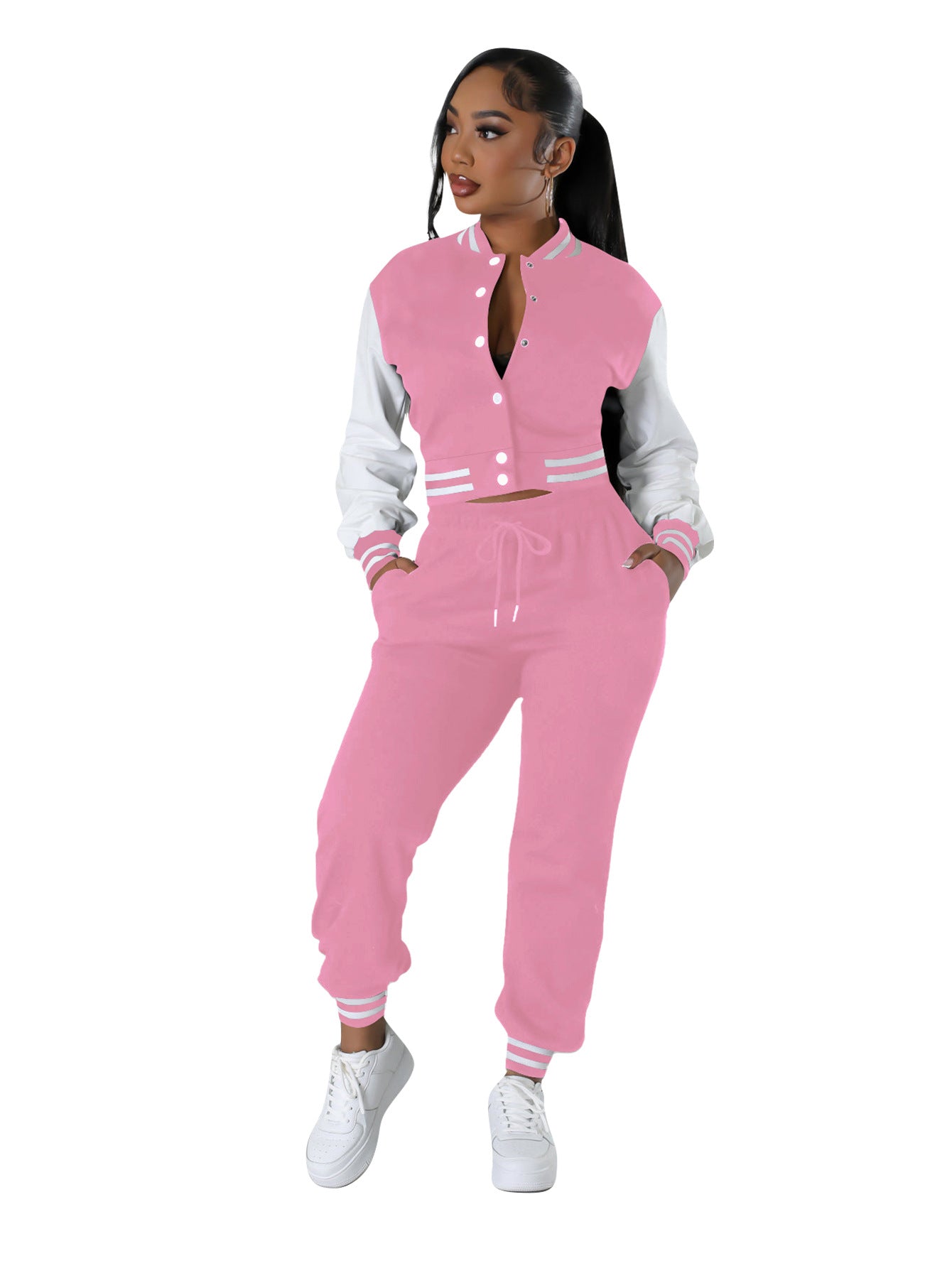 Women's Fashion Baseball Uniform Stitching Single-breasted Two-piece Suit