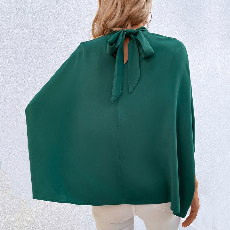 European And American-style Irregular Lace-up Half-turtleneck Shirt