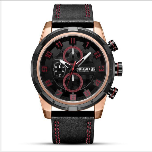 Multifunctional Sports Chronograph Leather Quartz Watch