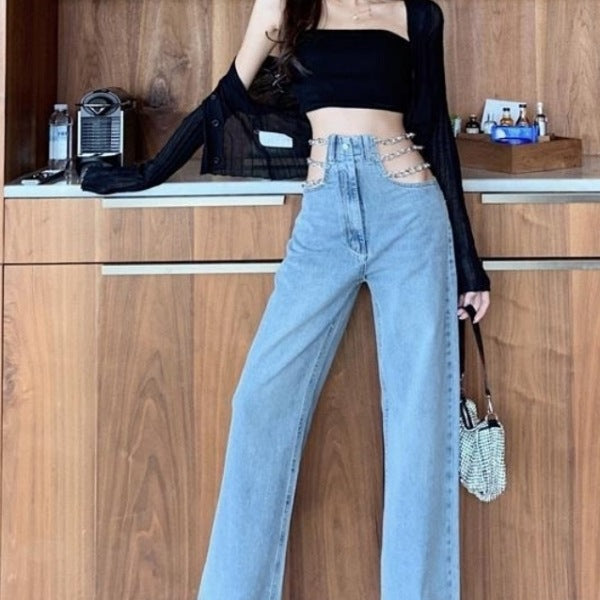 Spicy Girl Wide-leg Denim Jeans Women's Trendy