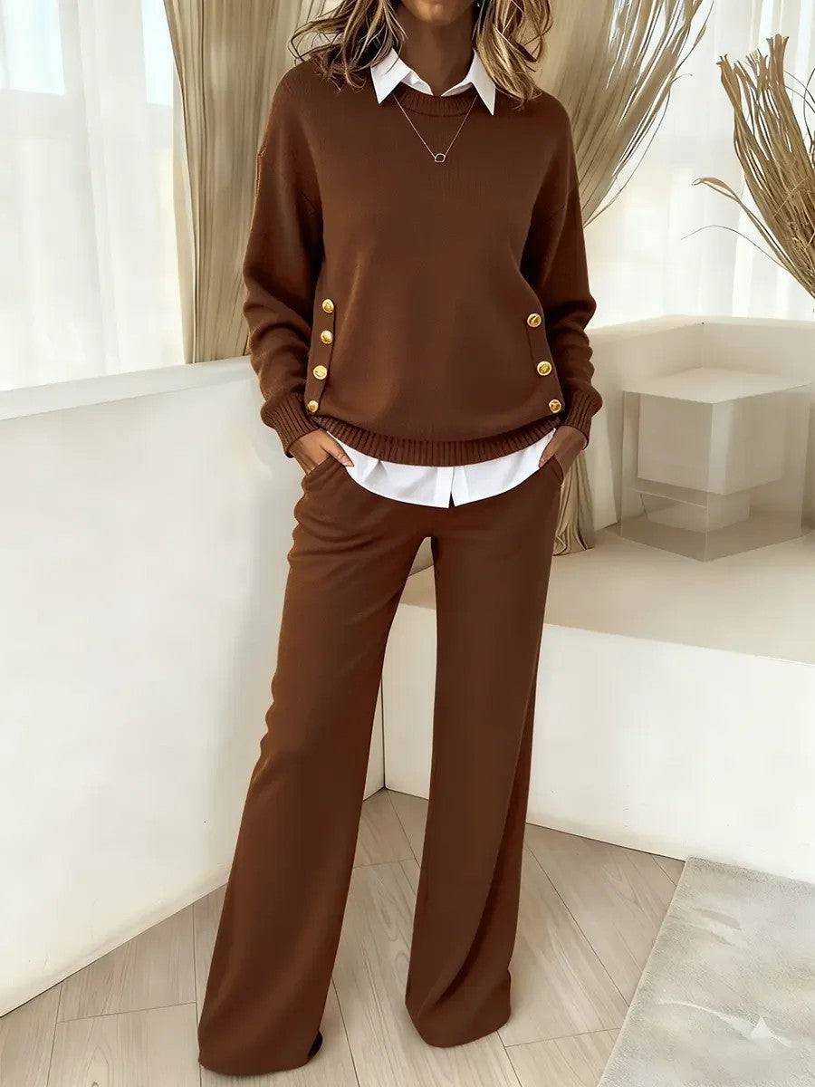 Independent Site Cross-border Button Decoration Fake Two-piece Set