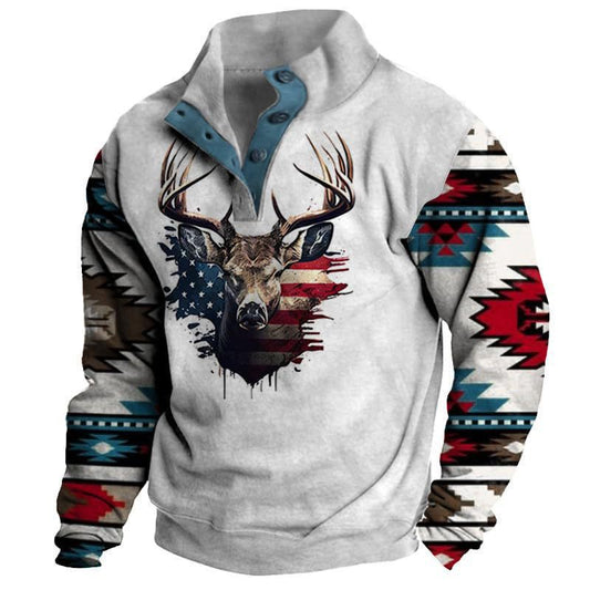 Fashion Brand Casual Men's Printed Pullover Sweatshirt  4-button