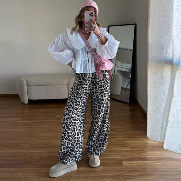 Cross Border Stringy Selvedge Lace-up Doll Collar Shirt Lantern Sleeve Sweet All-matching Top