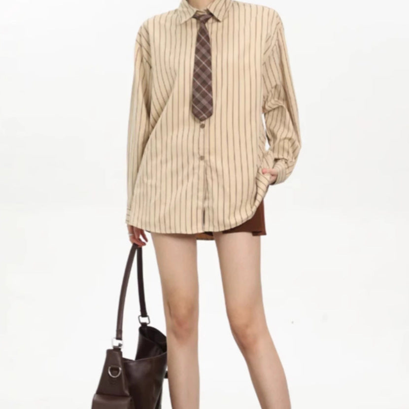 Vertical Striped Long-sleeved Shirt For Women