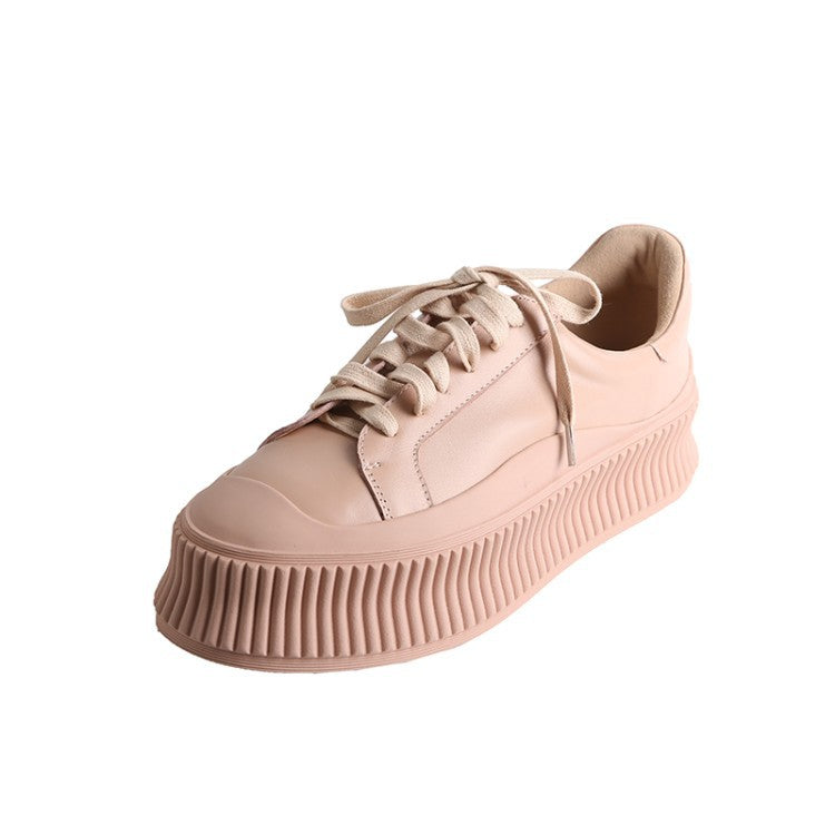 Casual Thick-soled Round Toe Lace-up Sneakers Biscuit Shoes