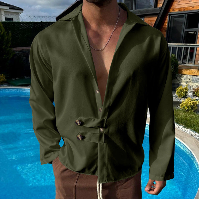 Loose Cardigan Lapel Button Long Sleeve Shirt