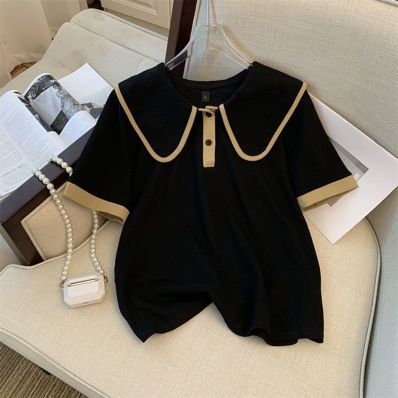 Chanel-style Notched-collar Contrast-color Short-sleeve Fashion Set