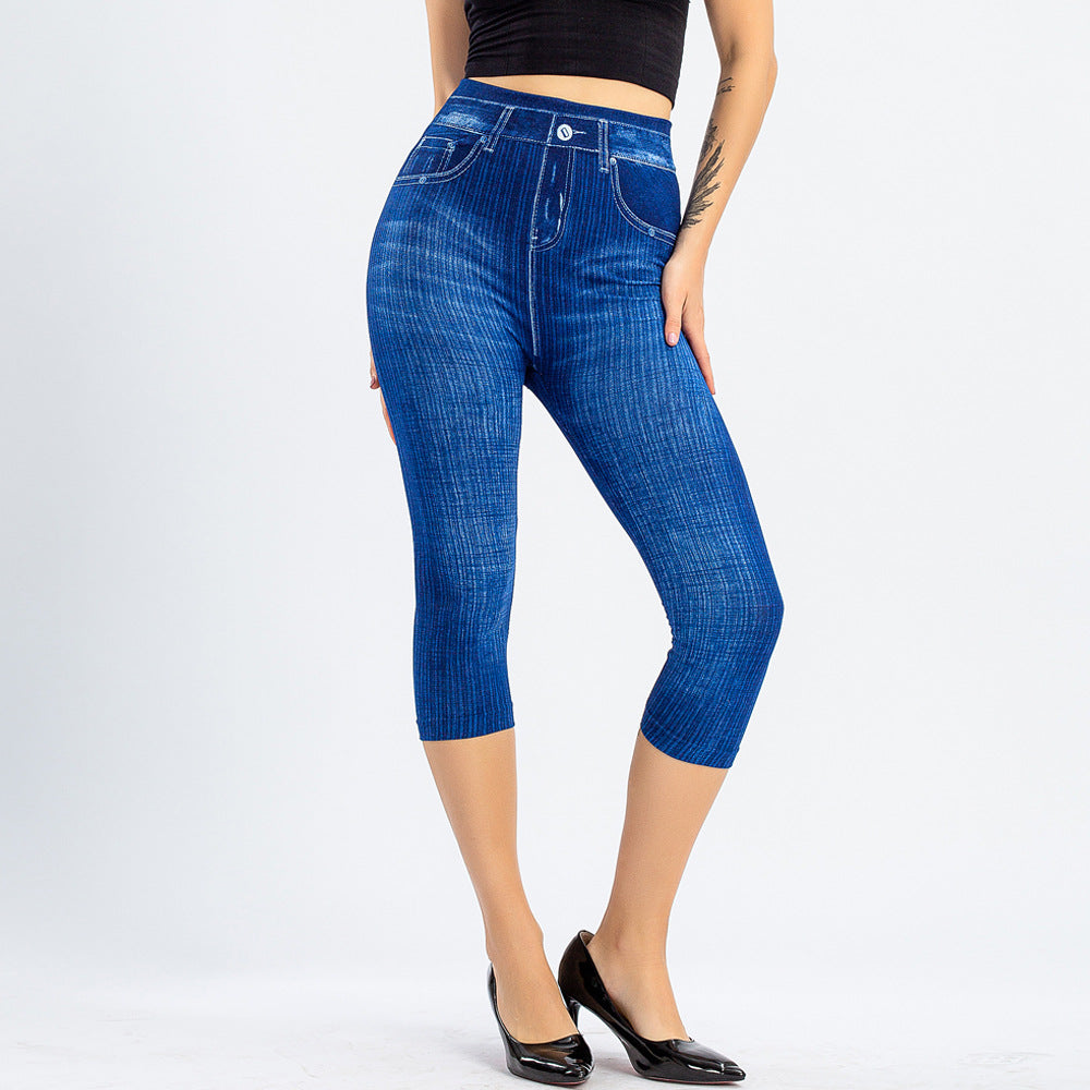 Stretch Cropped Jeans med Smal Pasform, Høj Talje og Print til Kvinder