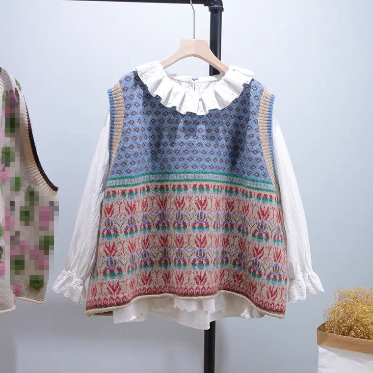 Artistic Retro Vest Sweater Women's Sleeveless Loose Pullover Sweater