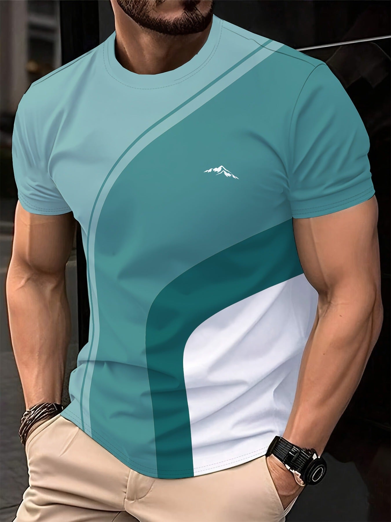 Mens Casual Minimalist 3D Short Sleeve Printed T Shirt Top