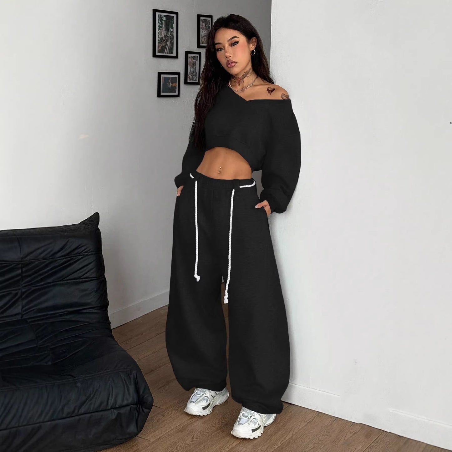 Women's Fashionable Long-sleeve Sporty Casual Hoodie Set