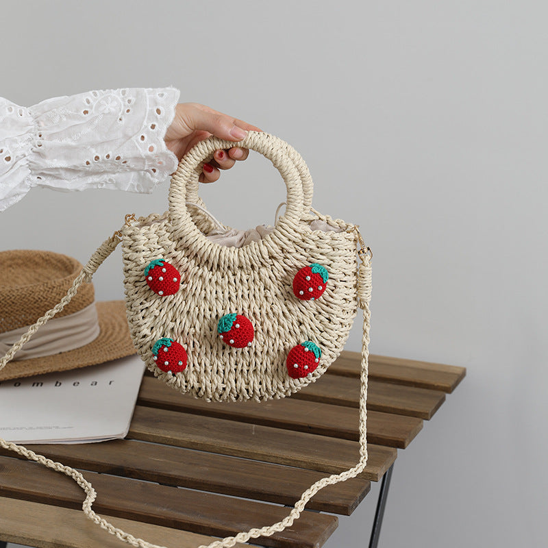 Cute Cherry Small Fresh Straw Braided Bag Portable