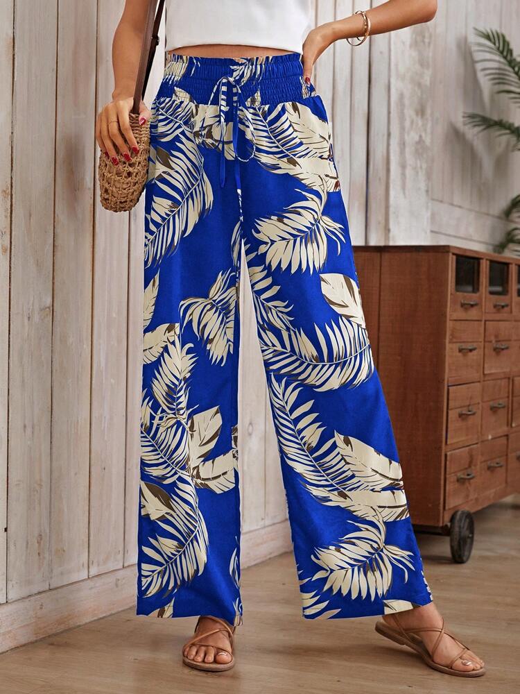 Women's Casual Digital Printing Loose Drawstring High Waist Trousers