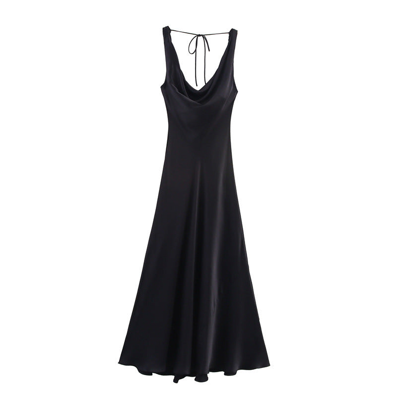 European And American-style Silk-satin Slip Dress With A Designer Aesthetic