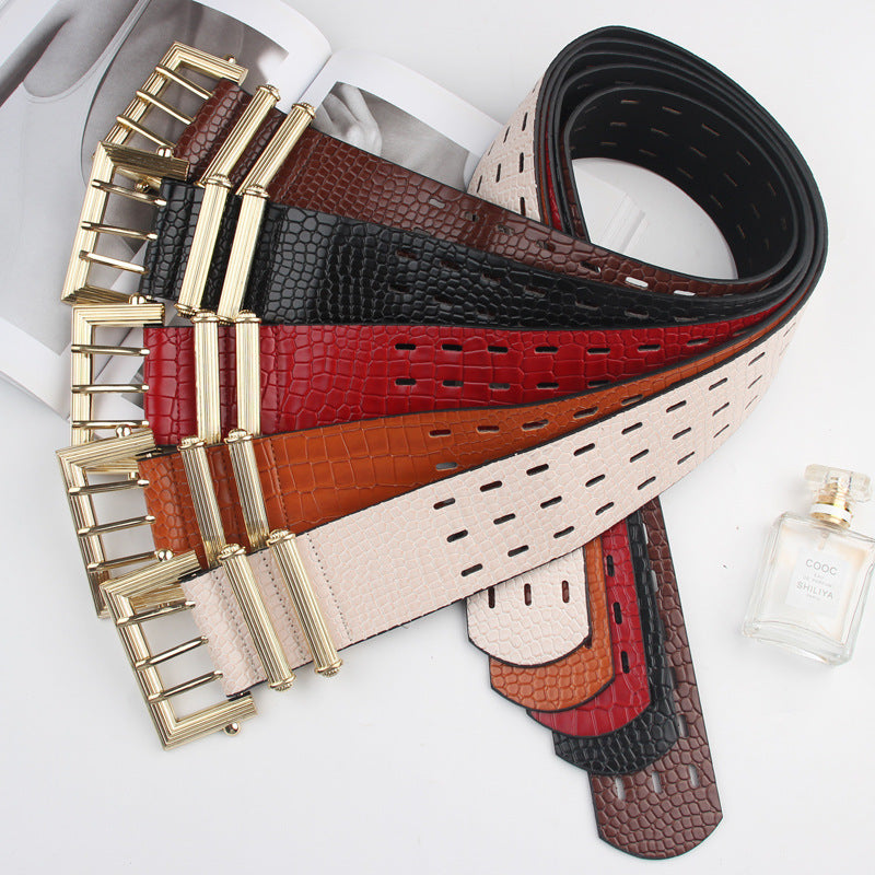 Suit Belt Retro Three-pin Buckle Snake Pattern Leather Simple With Sweater Dress Waist