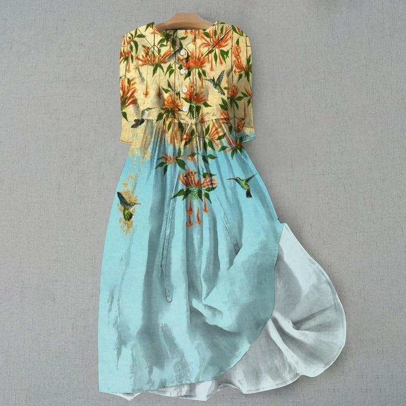 Womens Versatile Printed Casual Long Dress