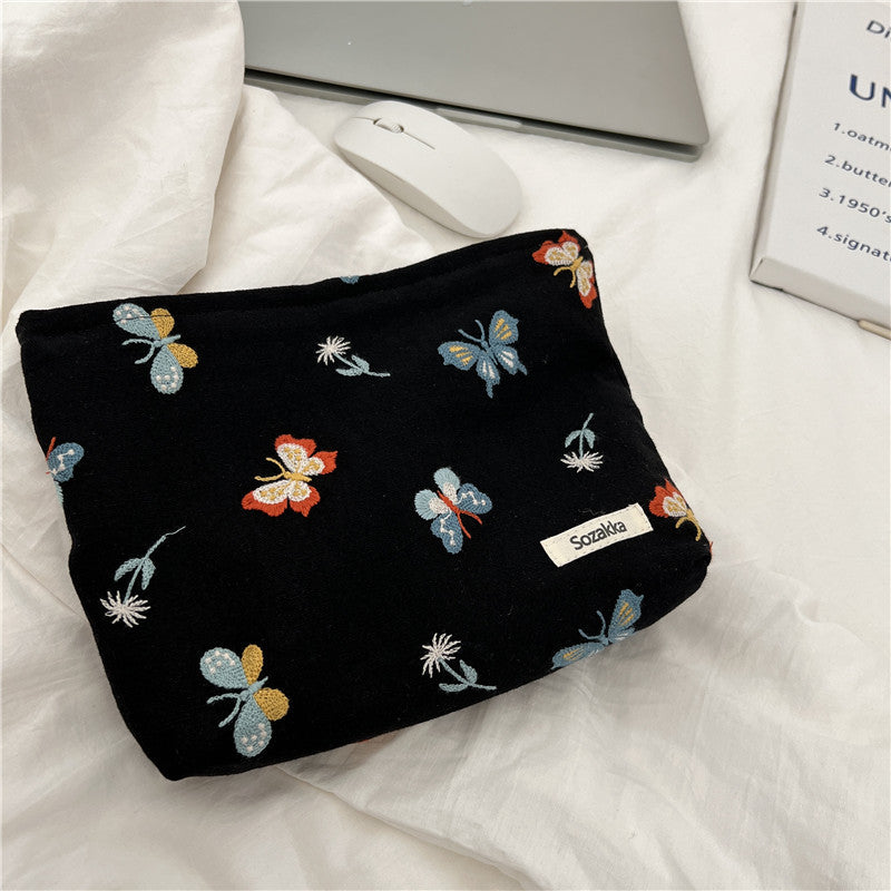 Azure Butterfly Embroidered Cosmetic Bag Portable