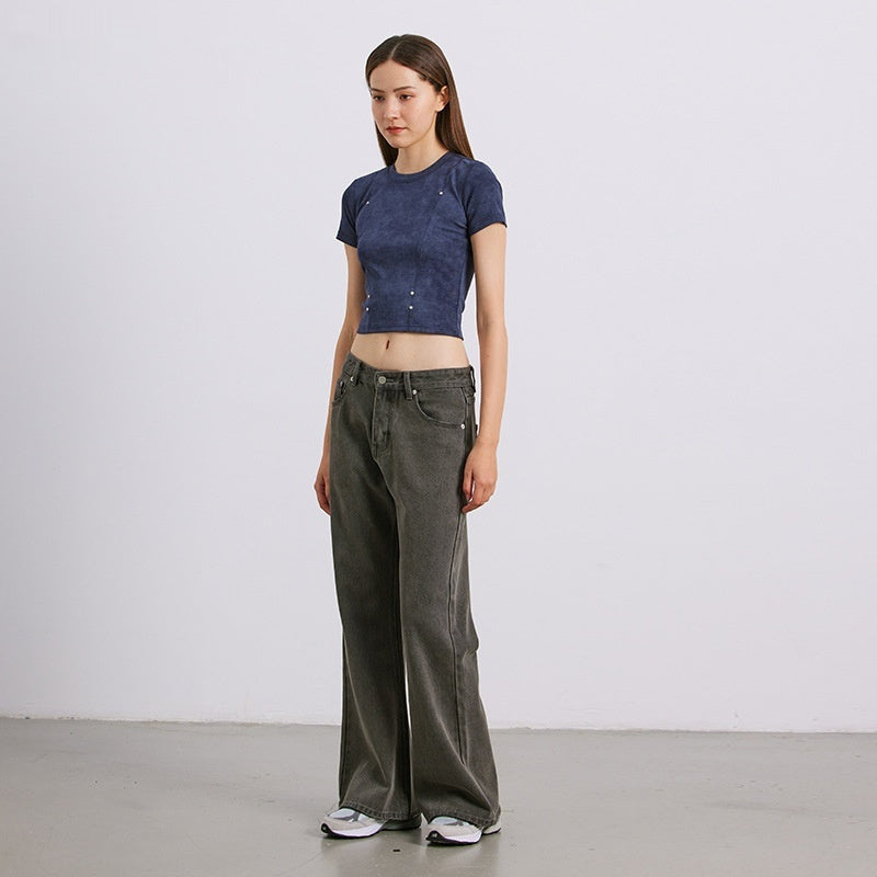 Mudfarvede Micro-pull Vaskede Slidte Cleanfit Lige Casual Jeansbukser