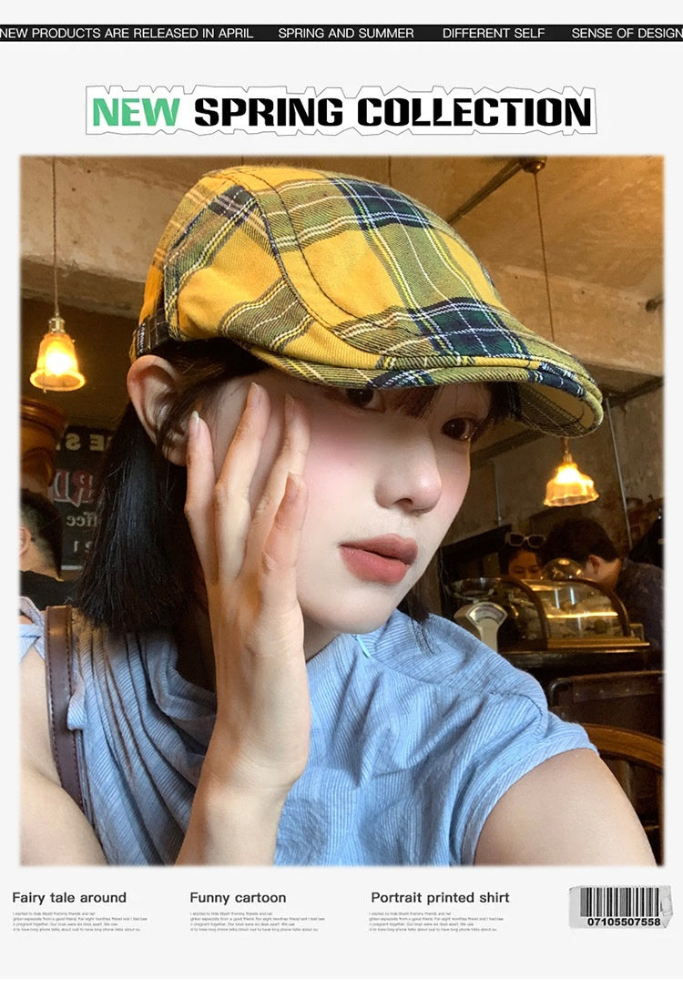 Dopamine Retro Plaid Advance Hats Women's Spring And Autumn