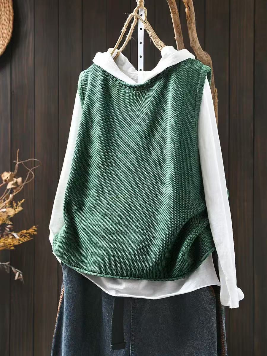Retro Casual Round Neck Pullover Knitted Cotton Vest