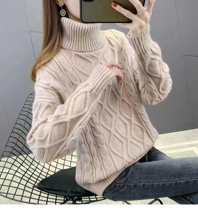 Women's Two-lapel Korean Style Lazy Style Solid Color Thick Twist Sweater