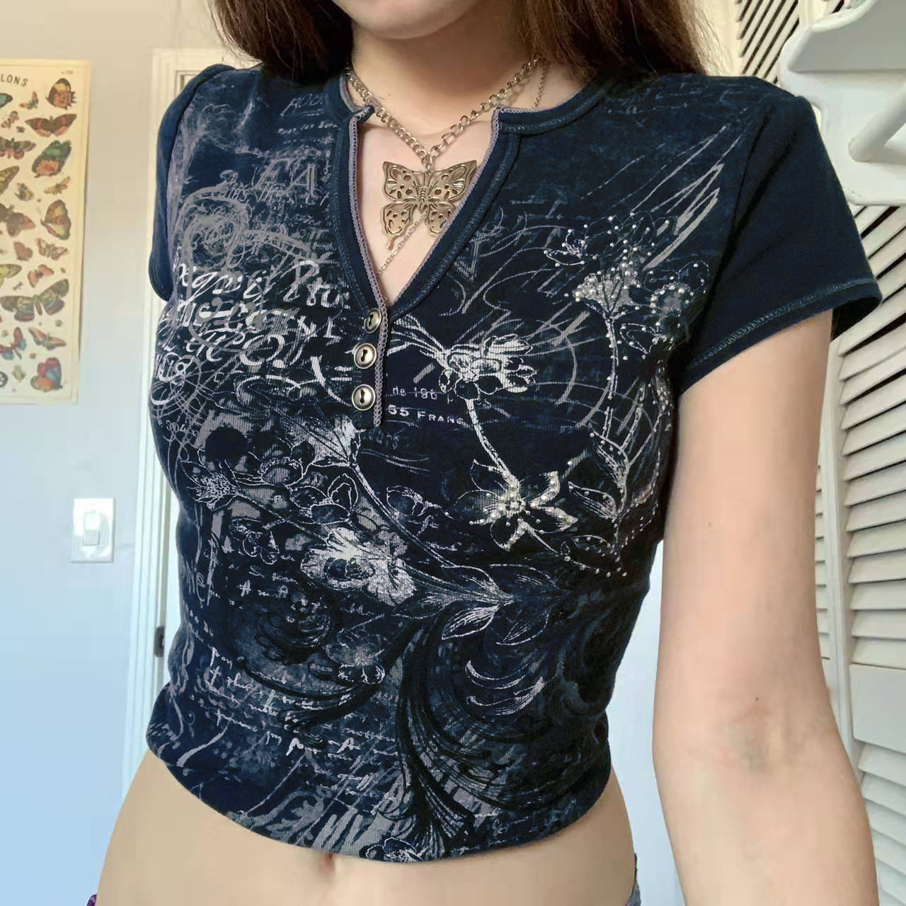 Women's Digital Printing Slim Short Sleeve