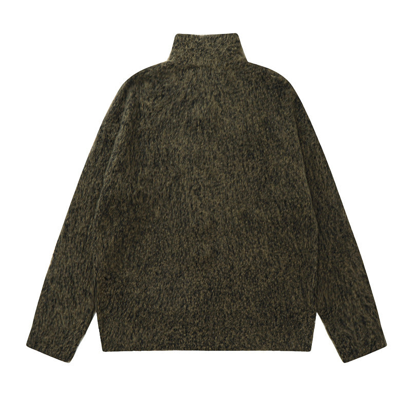Versatile Zipper Stand Collar Sweater Men's Loose High Collar Knitted Cardigan Jacket