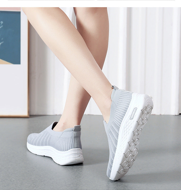Afslappede mesh-sko strømpesko slip-on flade sko til kvinder sneakers afslappede bløde såler gåsko sportssko
