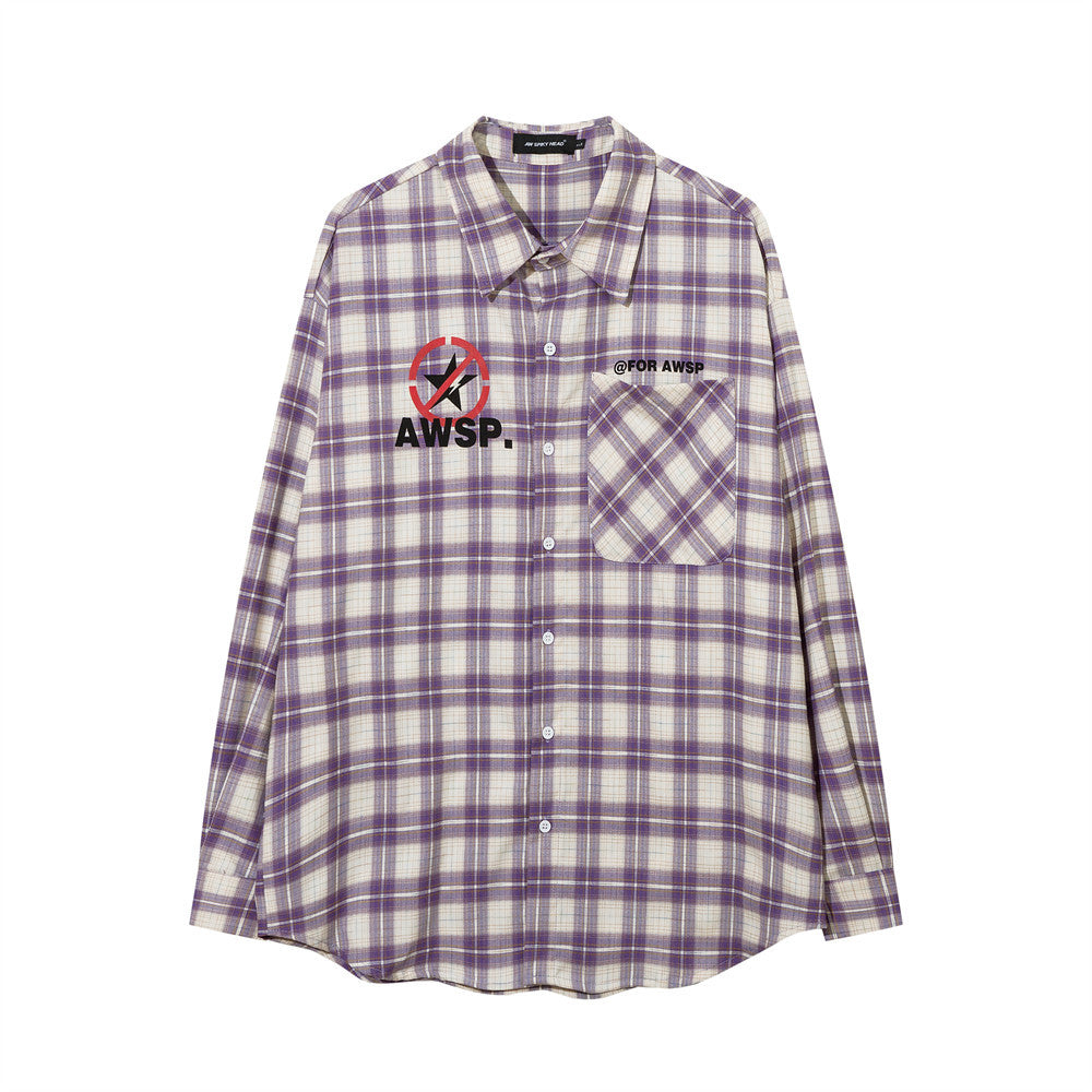 American Street Fashion Loose Casual Polo Collar Color Matching Cardigan Shirt