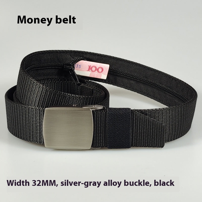 32MM Black Alloy Buckle Nylon Belt Women's Outdoor Security Multifunctional Anti-theft