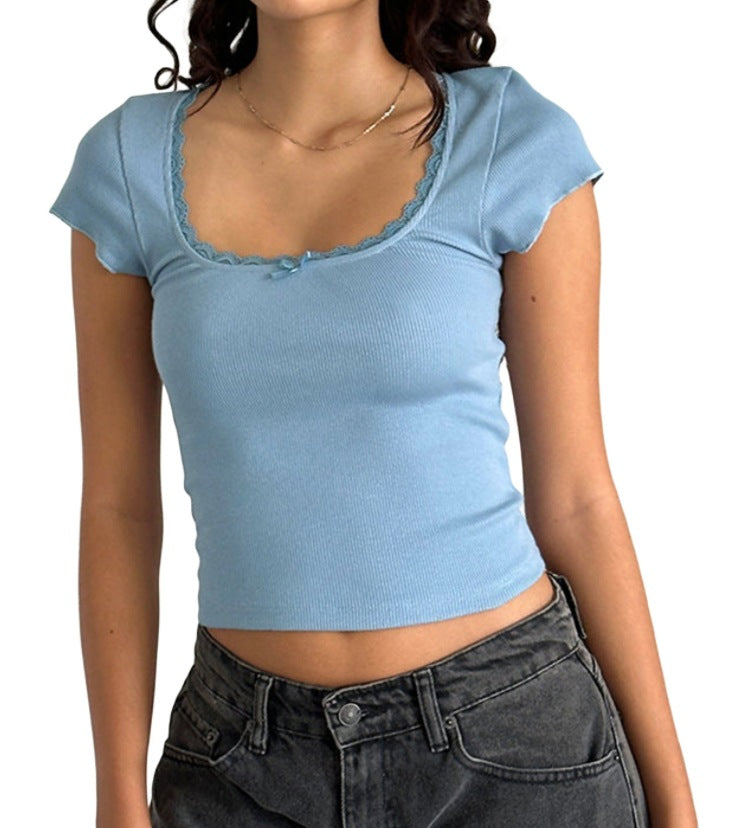 Women's Thread Outer Wear Solid Color Simple Short Sleeve