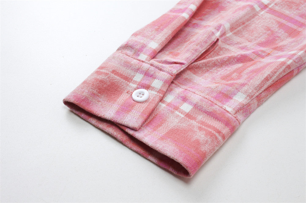Letter XINGX Embroidered Hooded Plaid Shirt