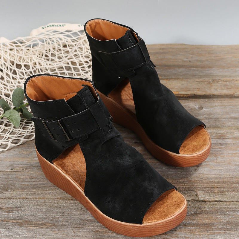 Summer New Style Clip Sandals High-top Solid Color Fold Bag Heel Flat Beach Shoes