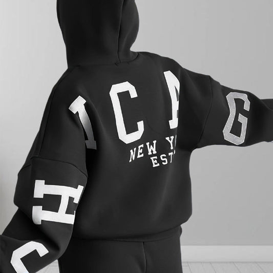 Sweater til kvinder med bogstavtryk og hætte