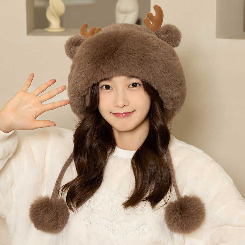 Christmas Antler Knitted Plush Hat For Women